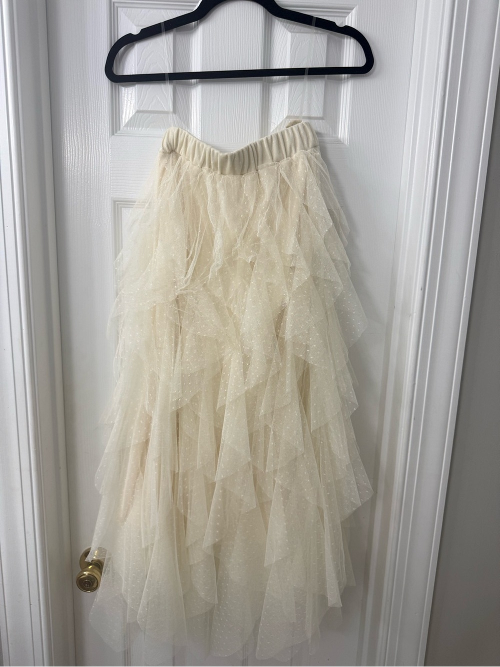 Altar'd State Cream Tiered Tulle Maxi Skirt